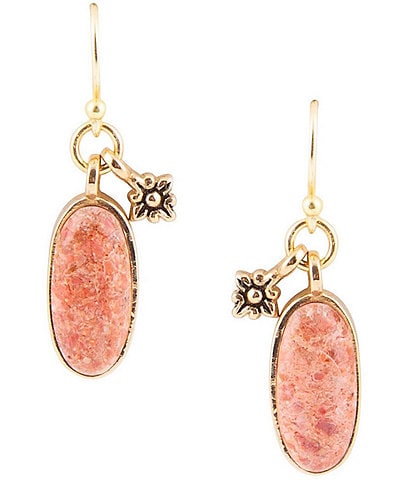 Barse Bronze and Genuine Orange Sponge Coral Floral Charm Drop Earrings