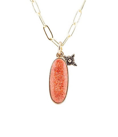 Barse Bronze and Genuine Orange Sponge Coral Floral Charm Short Pendant Necklace