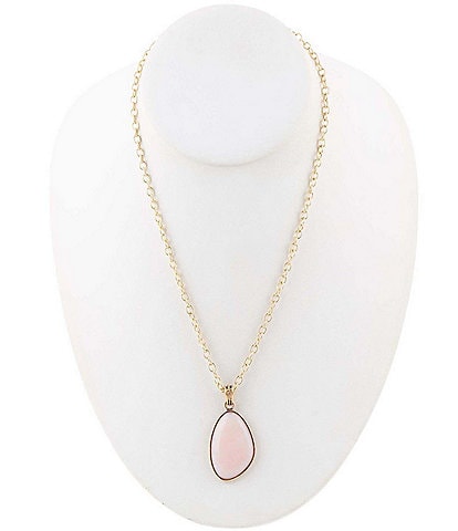 Barse Bronze and Genuine Pink Opal Short Pendant Necklace