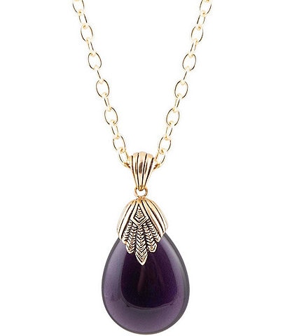 Barse Bronze and Genuine Amethyst Stone Long Pendant Necklace