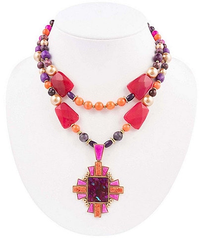 Barse Santa Fe Purple Turquoise Cross Pendant Layered Statement Necklace