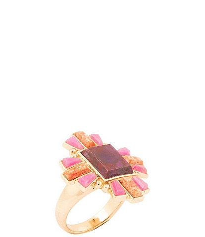 Barse Santa Fe Purple Turquoise Golden Statement Ring