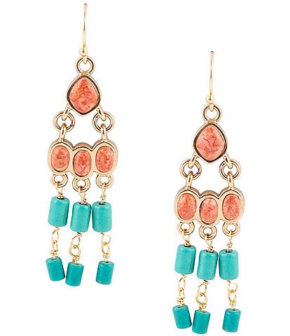 Barse Bronze and Genuine Stone Chandelier Statement Earrings