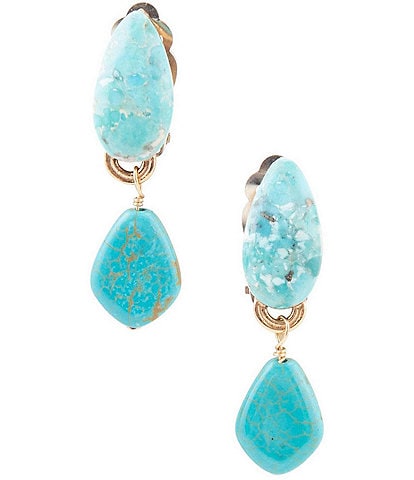 Barse Bronze and Genuine Stone Clip Drop Earrings