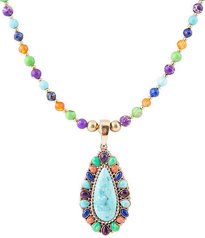 Barse Bronze and Genuine Stone Concho Beaded Short Pendant Necklace