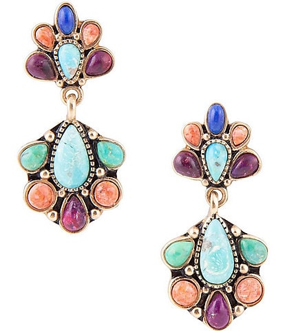 Barse Bronze and Genuine Stone Concho Drop Earrings