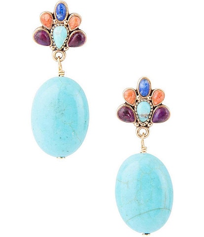 Barse Bronze and Multi Genuine Stone Concho Drop Earrings