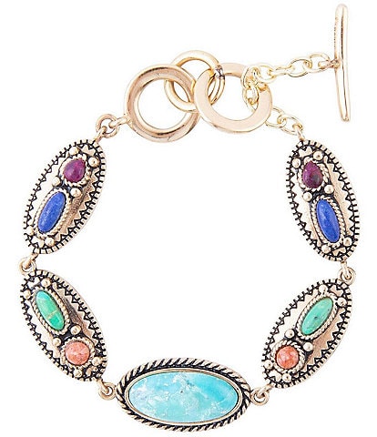 Barse Bronze and Genuine Stone Concho Line Bracelet