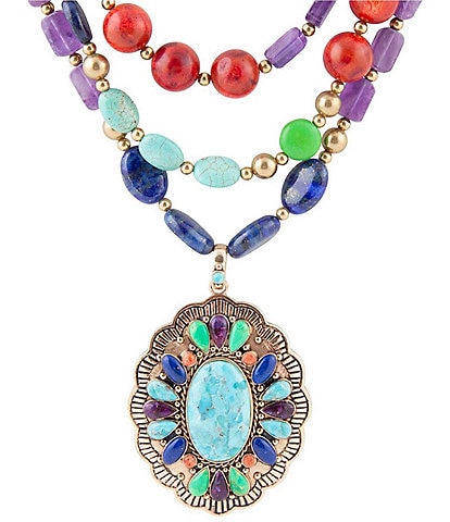 Barse Bronze and Genuine Stone Concho Statement Necklace