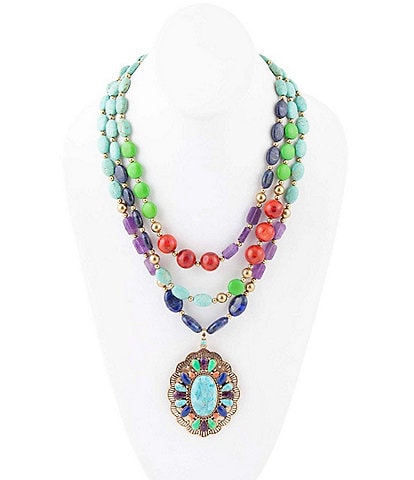Barse Colorful Concho Turquoise Beaded Multi-Strand Statement Necklace