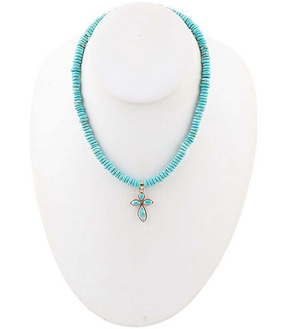 Barse Bronze and Genuine Stone Cross Short Pendant Necklace