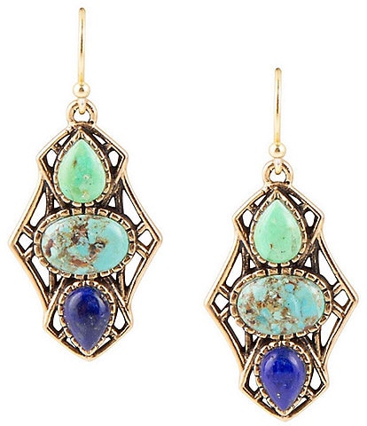 Barse Bronze and Genuine Lapis and Turquoise Stone Drop Earrings