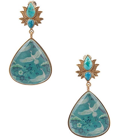 Barse Bronze and Genuine Stone Ethereal Crane Statement Earrings