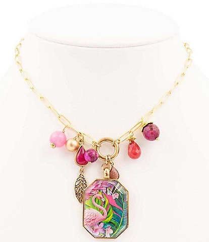 Barse Bronze and Genuine Stone Flamingo Charm Short Pendant Necklace