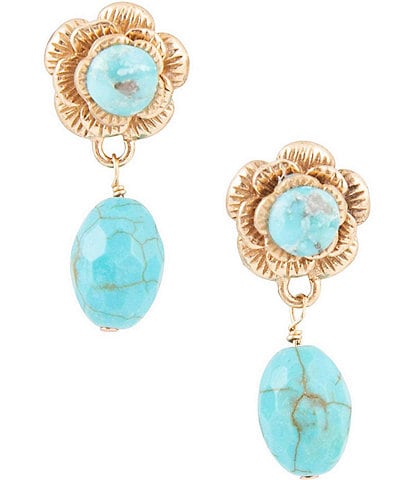 Barse Turquoise Flower Drop Earrings
