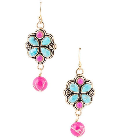 Barse Bronze and Genuine Stone Flower Drop Earrings