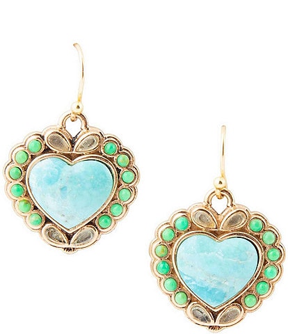 Barse Bronze and Genuine Stone Heart Drop Earrings