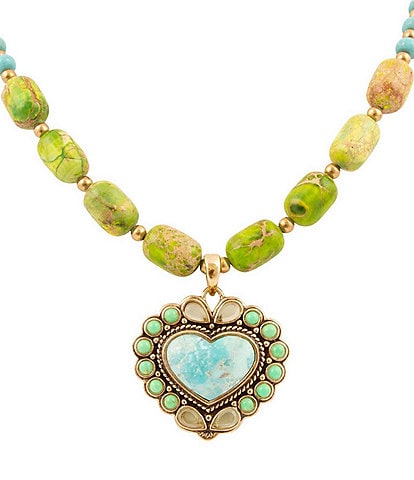 Barse Bronze and Genuine Stone Heart Short Pendant Necklace