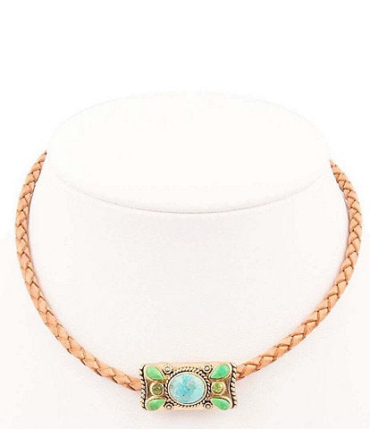 Barse Bronze and Genuine Stone Leather Collar Necklace