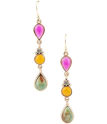 Barse Bronze and Genuine Stone Linear Earrings