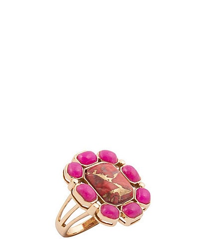 Bronze and Genuine Stone Magenta Flame Statement Ring