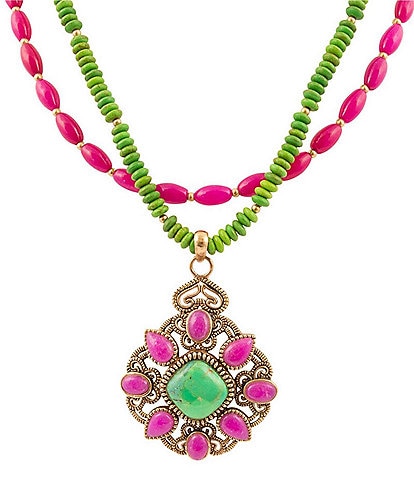 Barse Bronze and Genuine Stone Short Pendant Necklace