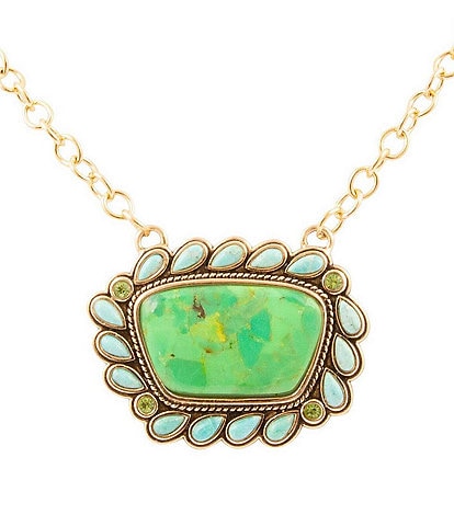 Barse Bronze and Genuine Stone Short Pendant Necklace