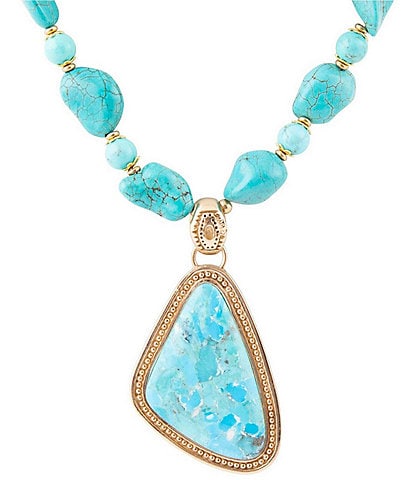 Barse Bronze and Turquoise Short Large Pendant Necklace