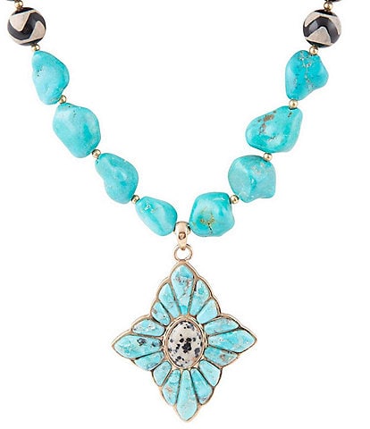 Barse Bronze and Genuine Stone Short Pendant Necklace