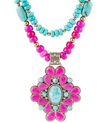 Barse Bronze and Genuine Stone Statement Necklace