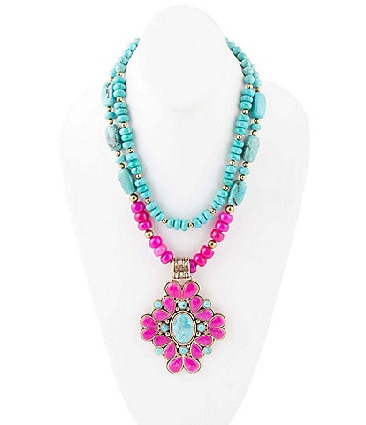 Barse Barcelona Agate Cross Layered Statement Pendant Necklace
