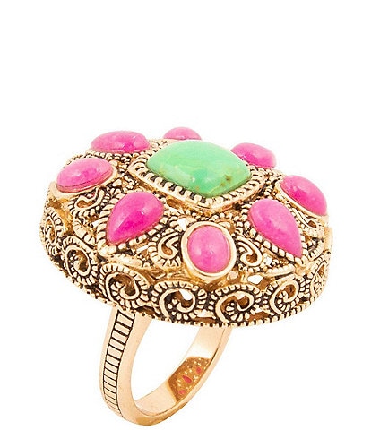 Barse Madeira Pink Agate Golden Statement Ring