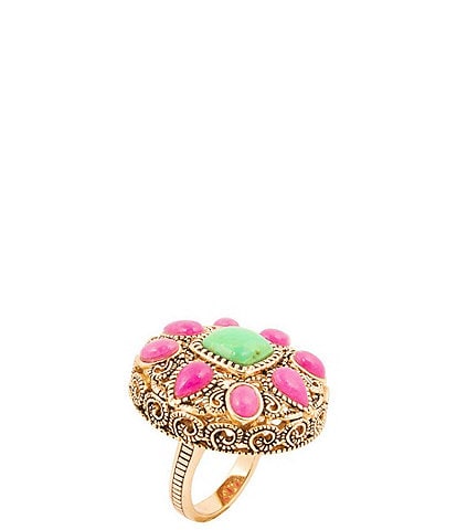 Barse Madeira Pink Agate Golden Statement Ring