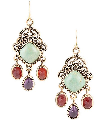 Barse Bronze And Genuine Stone Turquoise Multi Chandelier Earrings