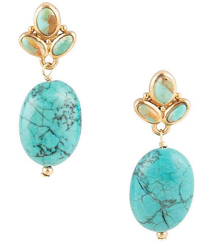 Barse Bronze and Genuine Stone Turquoise Post Drop Earrings