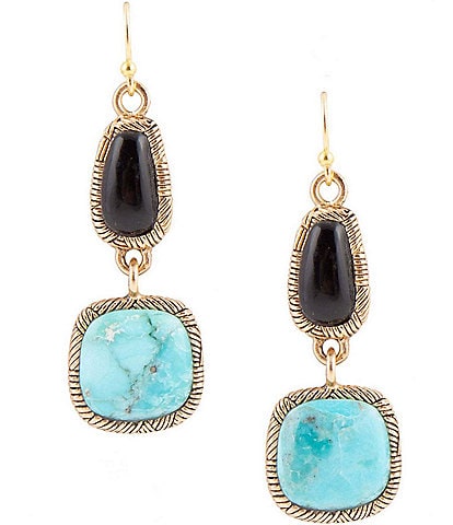 Barse Bronze and Genuine Turquoise & Onyx Stone Drop Earrings