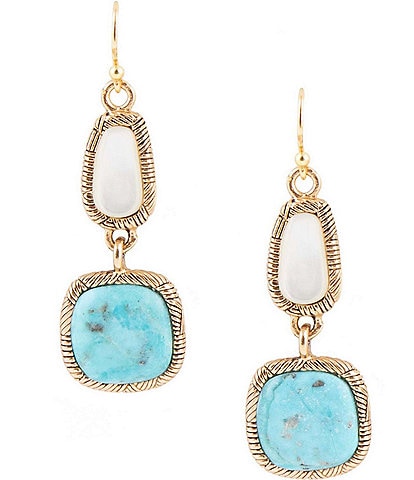 Barse Bronze and Genuine Turquoise and Mother of Pearl Stone Drop Earrings