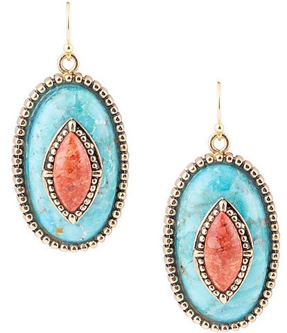 Barse Bronze and Genuine Turquoise and Orange Sponge Coral Stone Drop Earrings