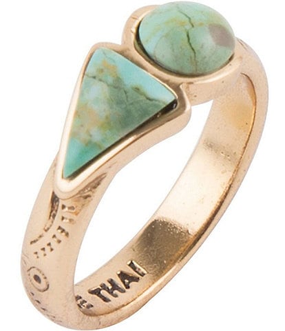Barse Bronze and Genuine Turquoise Band Ring