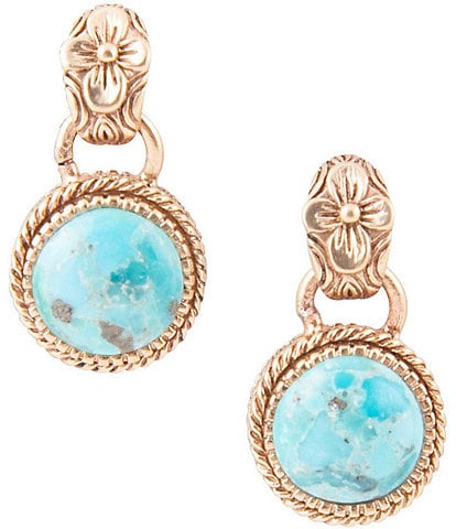 Barse Genuine Turquoise Floral Detail Drop Earrings