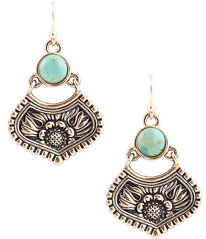 Barse Bronze and Genuine Turquoise Floral Drop Earrings