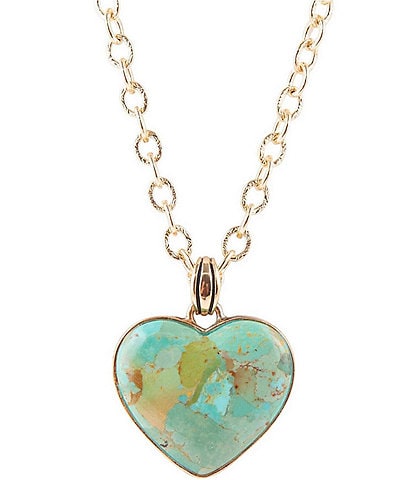 Barse Bronze and Genuine Turquoise Heart Short Pendant Necklace