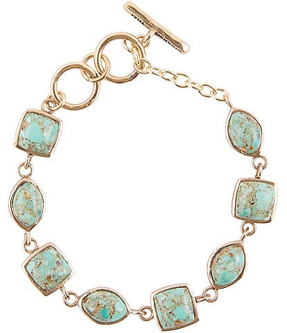 Barse Bronze and Genuine Turquoise Multi Shape Link Toggle Bracelet
