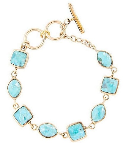 Barse Genuine Blue Turquoise Hammered Golden Link Bracelet