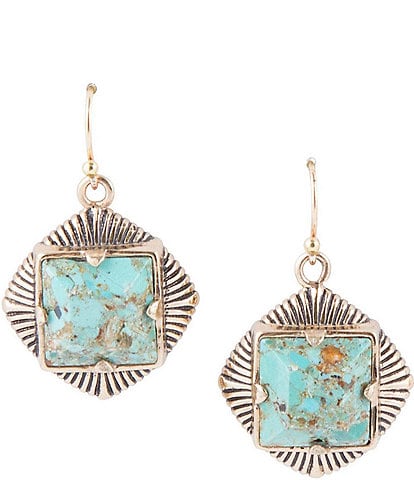 Barse Bronze and Genuine Turquoise Square Drop Earrings