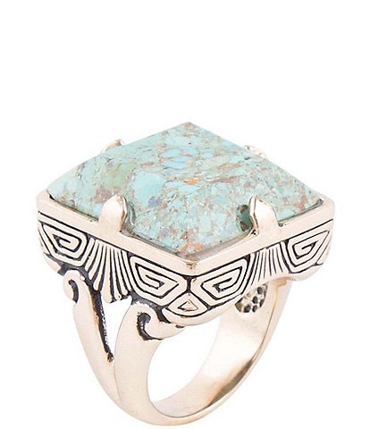Barse Square Statement Blue Turquoise Golden Ring