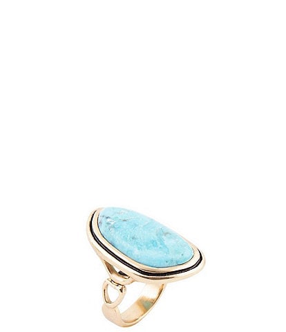 Barse Blue Turquoise Golden Statement Ring