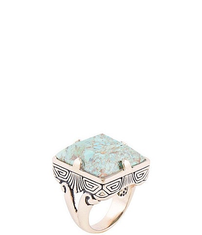 Barse Square Statement Blue Turquoise Golden Ring