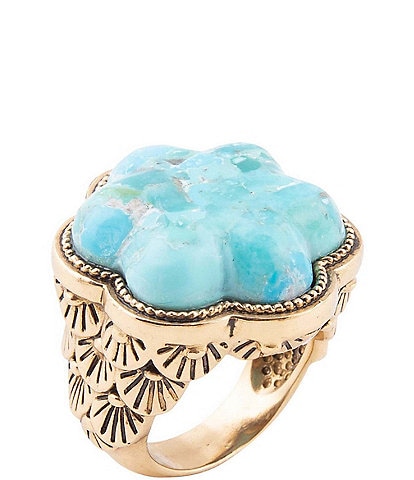 Barse Blue Turquoise Flower Golden Ring