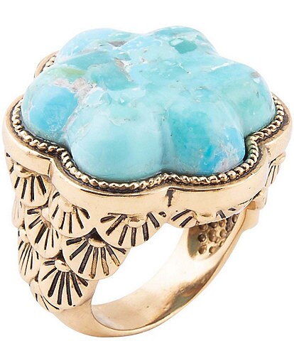 Barse Blue Turquoise Flower Golden Ring